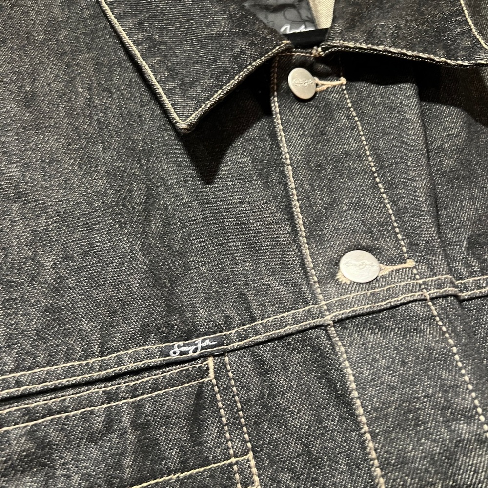 Sean John  Vintage Charcoal Denim Jacket Trucker 90s Baggy Logo Size XXL - Picture 6 of 7